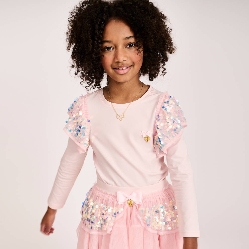 Angel's Face-Girls Pink Cotton Sequin Top | Childrensalon Outlet