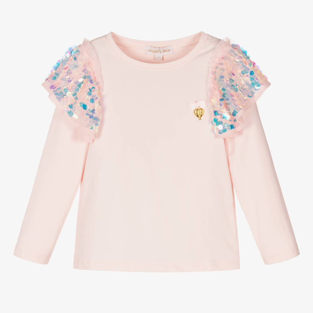Angel's Face-Girls Pink Cotton Sequin Top | Childrensalon Outlet