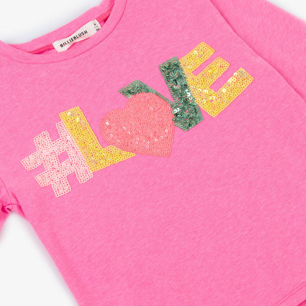 Billieblush-Girls Pink Cotton Sequinned Love Top | Childrensalon Outlet
