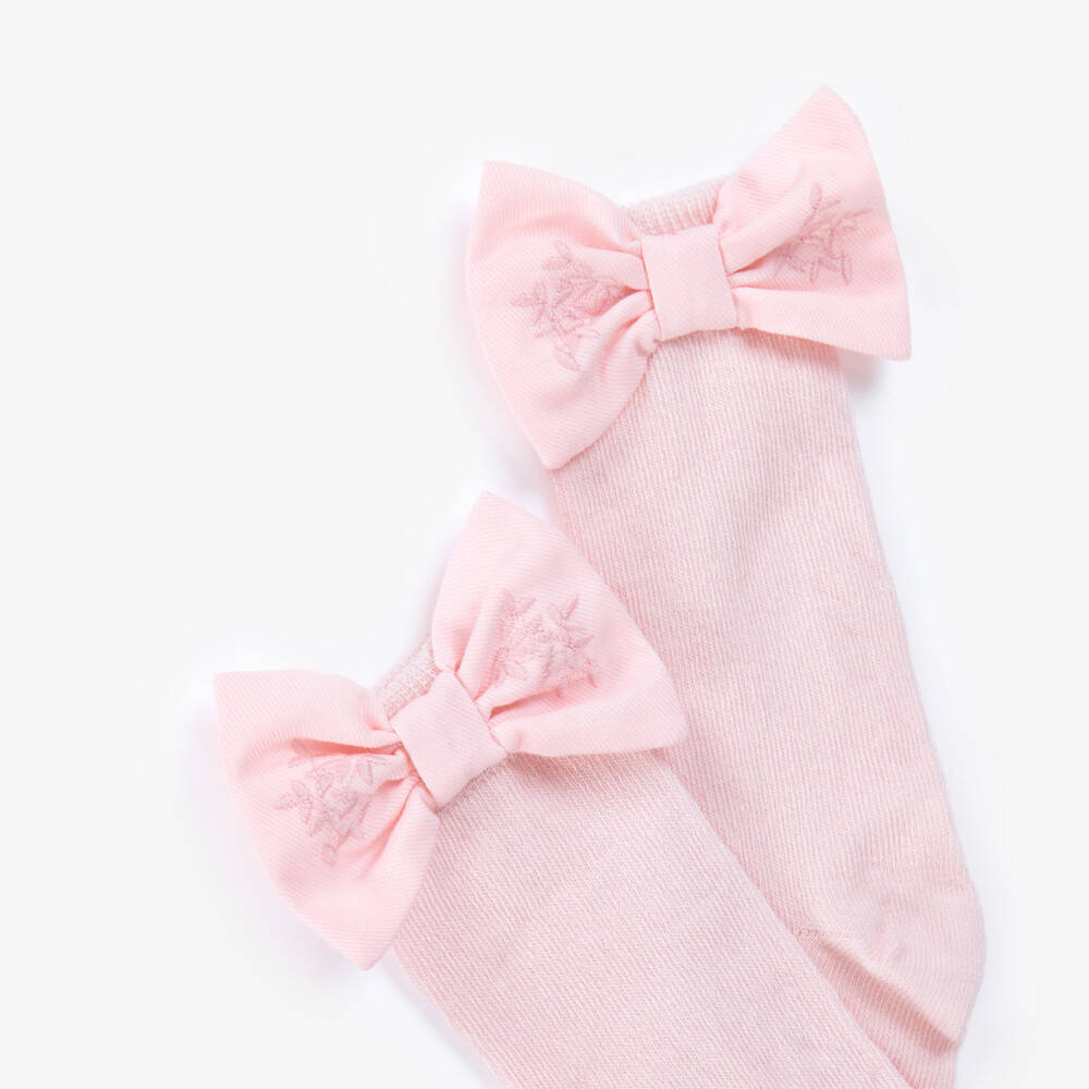 Patachou-Girls Pink Cotton Socks with Embroidered Floral Twill Bows | Childrensalon Outlet