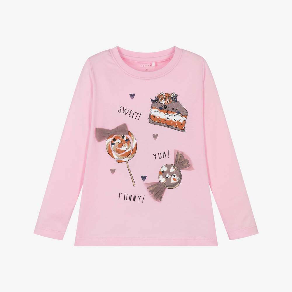 NAME IT-Girls Pink Cotton Sweet Treat Top | Childrensalon Outlet