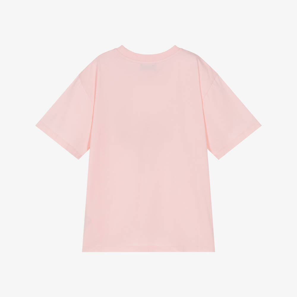 Moschino-Girls Pink Cotton Teddy Bear Crew Neck T-Shirt | Childrensalon Outlet