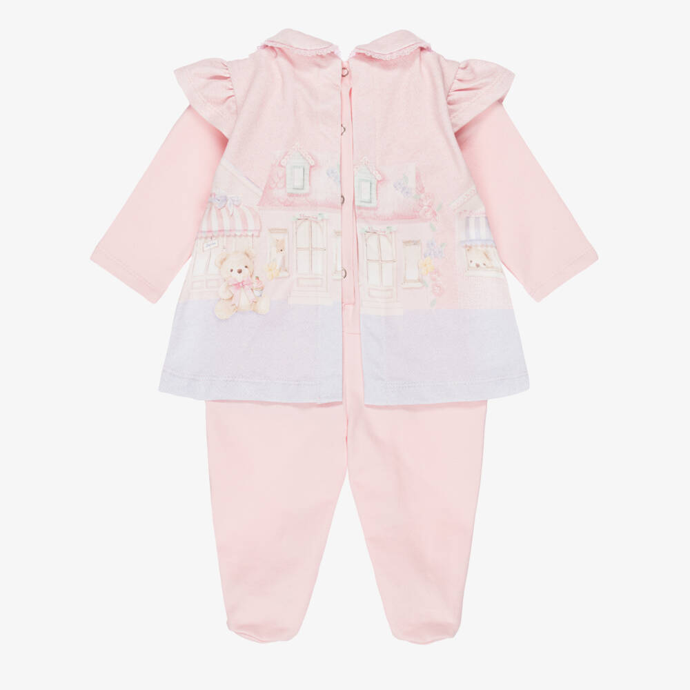 Lapin House-Girls Pink Cotton Teddy Illustration Babygrow | Childrensalon Outlet