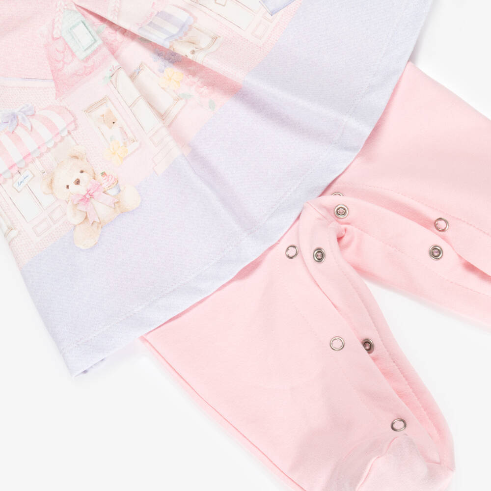 Lapin House-Girls Pink Cotton Teddy Illustration Babygrow | Childrensalon Outlet