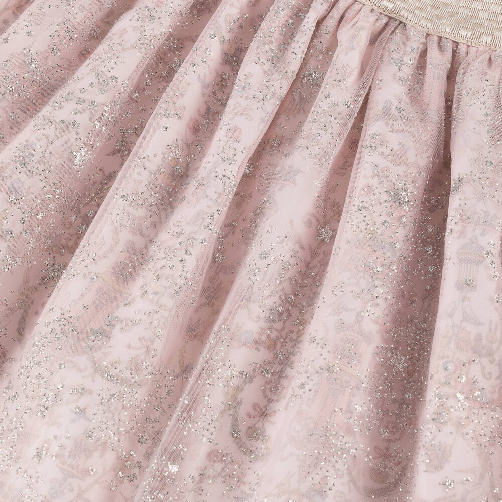 Atelier Choux Paris-Girls Pink Cotton Toile De Jouy & Glitter Tulle Skirt | Childrensalon Outlet