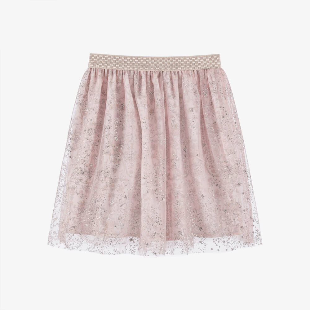 Atelier Choux Paris-Girls Pink Cotton Toile De Jouy & Glitter Tulle Skirt | Childrensalon Outlet