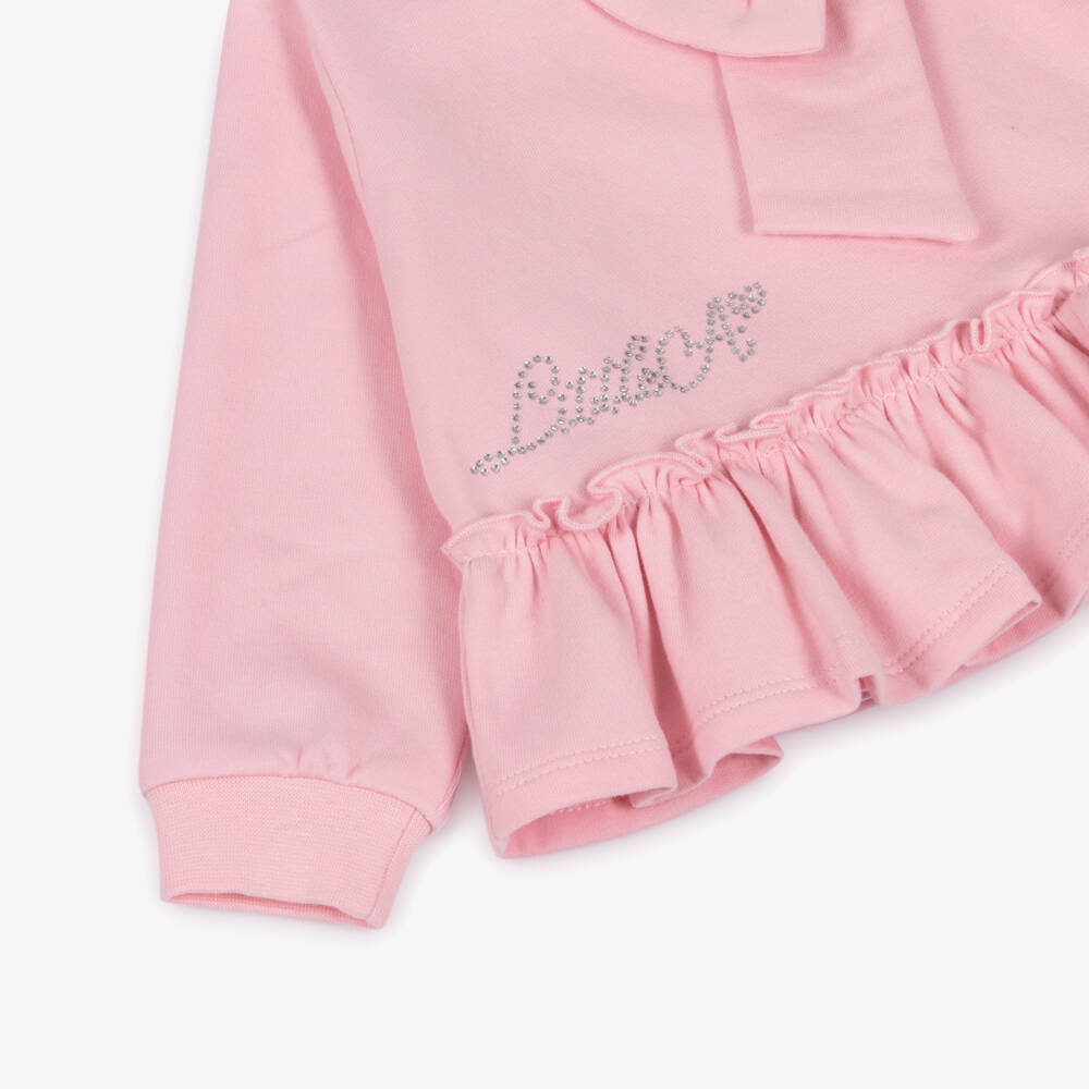 A Dee-Girls Pink Cotton Tracksuit with Bow & Ruffles | Childrensalon Outlet