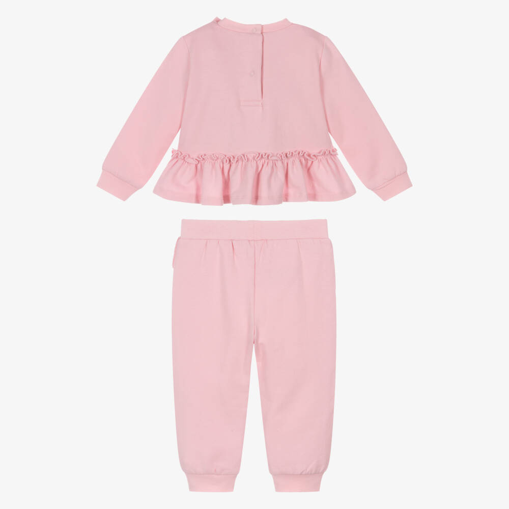 A Dee-Girls Pink Cotton Tracksuit with Bow & Ruffles | Childrensalon Outlet