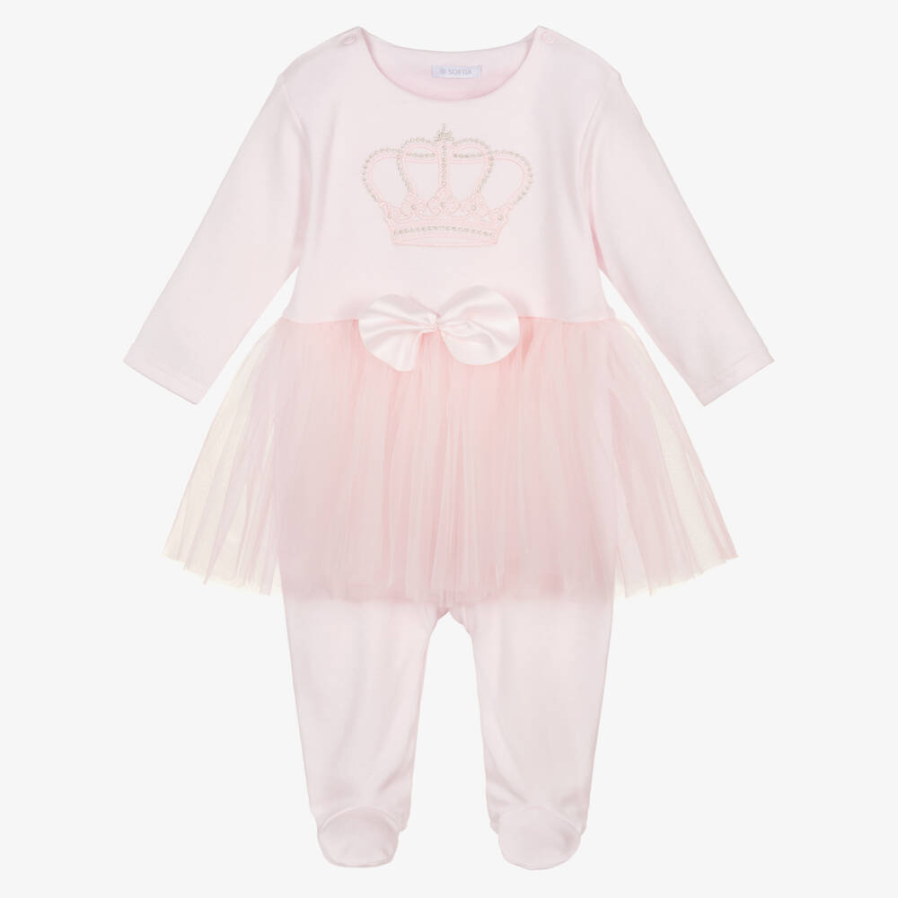 Sofija-Girls Pink Cotton & Tulle Babygrow | Childrensalon Outlet