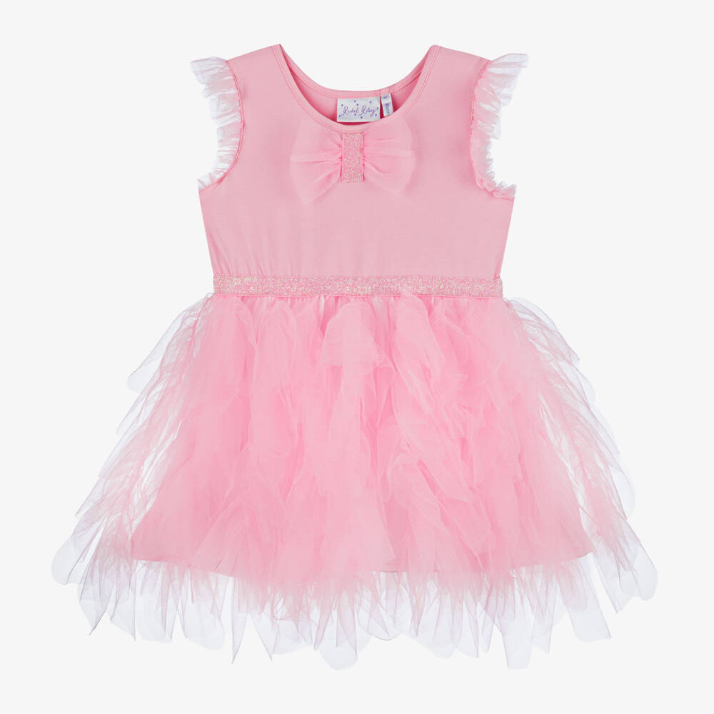 Rachel Riley-Girls Pink Cotton & Tulle Dress | Childrensalon Outlet