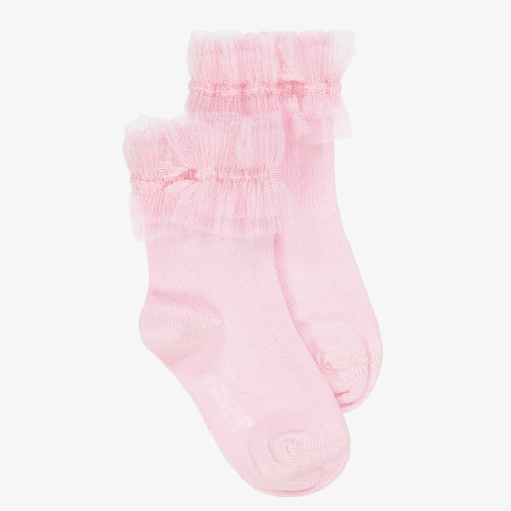 A Dee-Girls Pink Cotton & Tulle Ruffle Socks | Childrensalon Outlet
