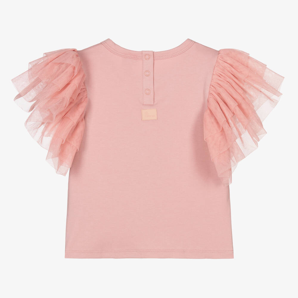 The Tiny Universe-Girls Pink Cotton & Tulle Top | Childrensalon Outlet