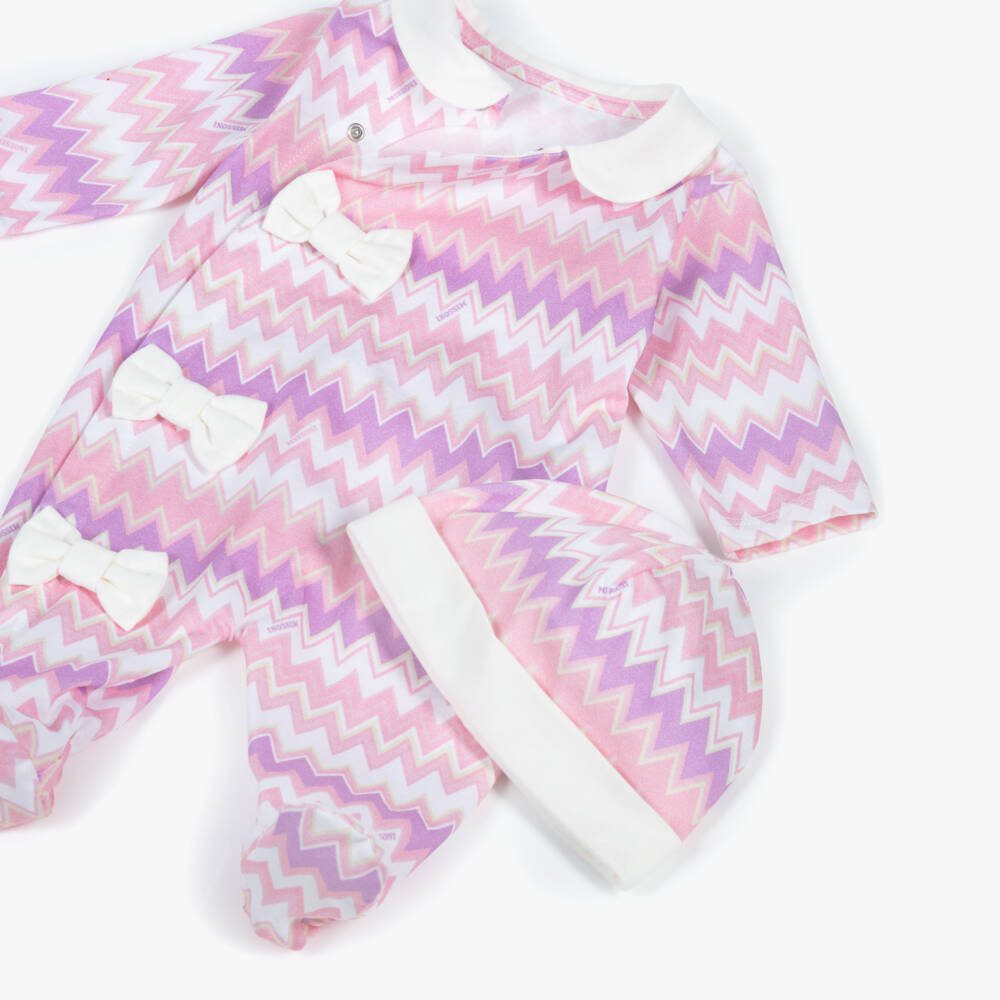 Missoni-Girls Pink Cotton Zigzag Babysuit Set | Childrensalon Outlet