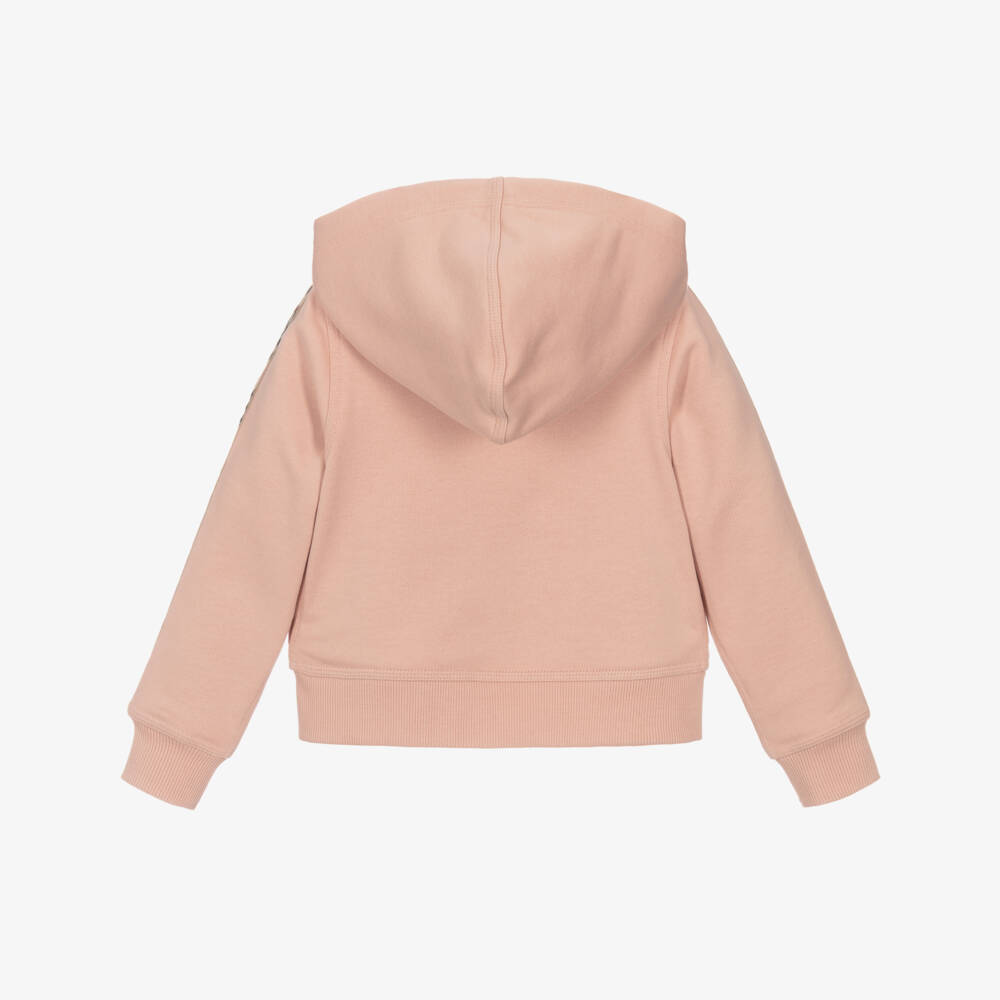 Burberry-Girls Pink Cotton Zip-Up Hoodie with Check Trim & EKD Logo | Childrensalon Outlet