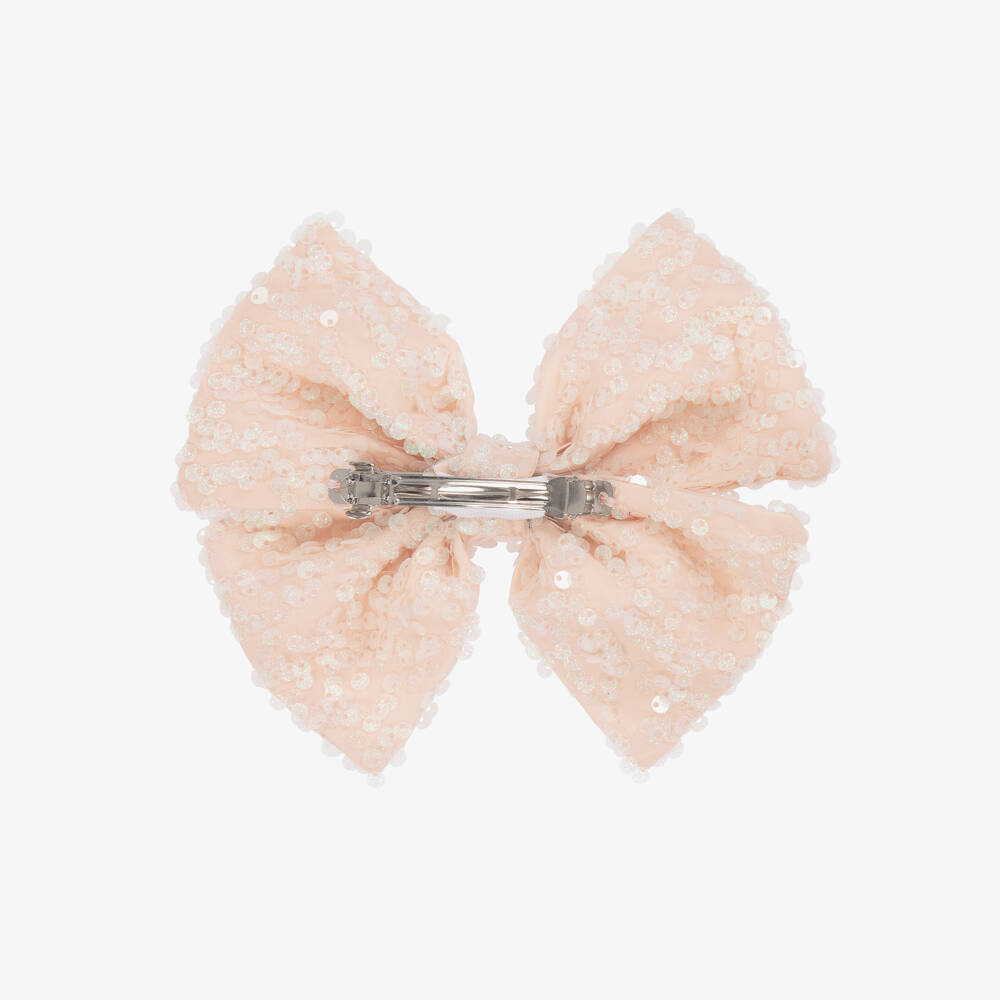 EIRENE-Girls Pink Crêpe & Sequin Bow Hair Clip | Childrensalon Outlet