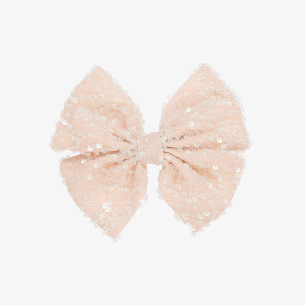EIRENE-Girls Pink Crêpe & Sequin Bow Hair Clip | Childrensalon Outlet