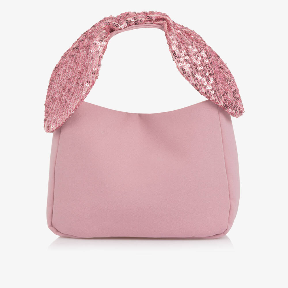 Patachou-Girls Pink Crêpe & Sequin Trim Handbag (18cm) | Childrensalon Outlet