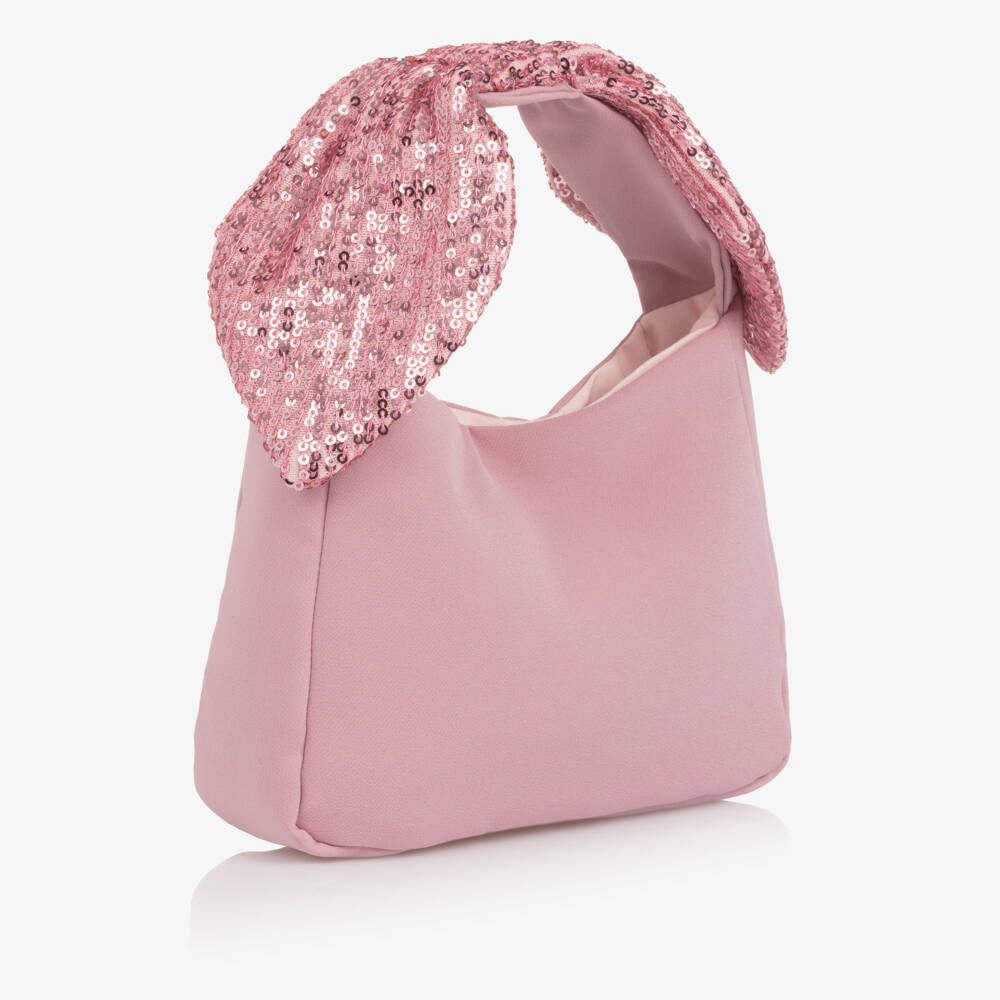 Patachou-Girls Pink Crêpe & Sequin Trim Handbag (18cm) | Childrensalon Outlet