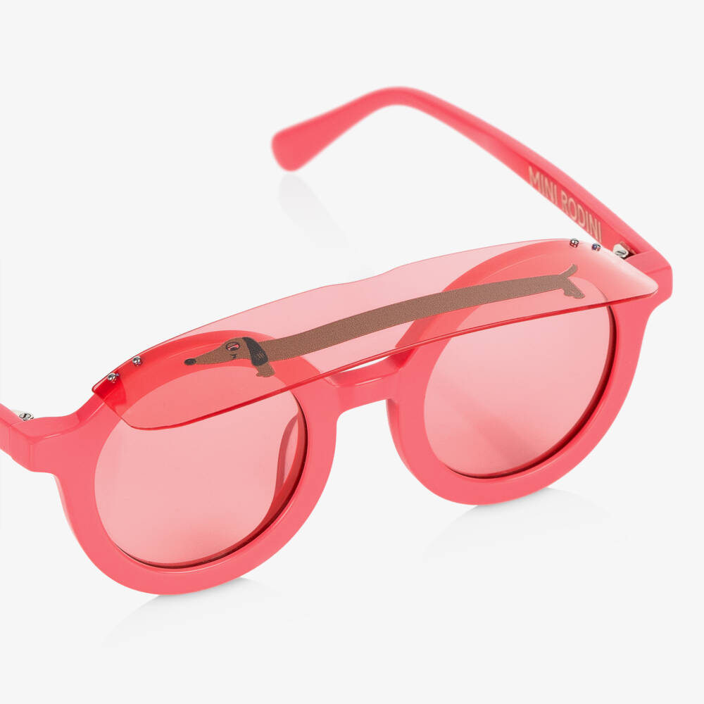 Mini Rodini-Girls Pink Dog Print Round Visor Sunglasses | Childrensalon Outlet