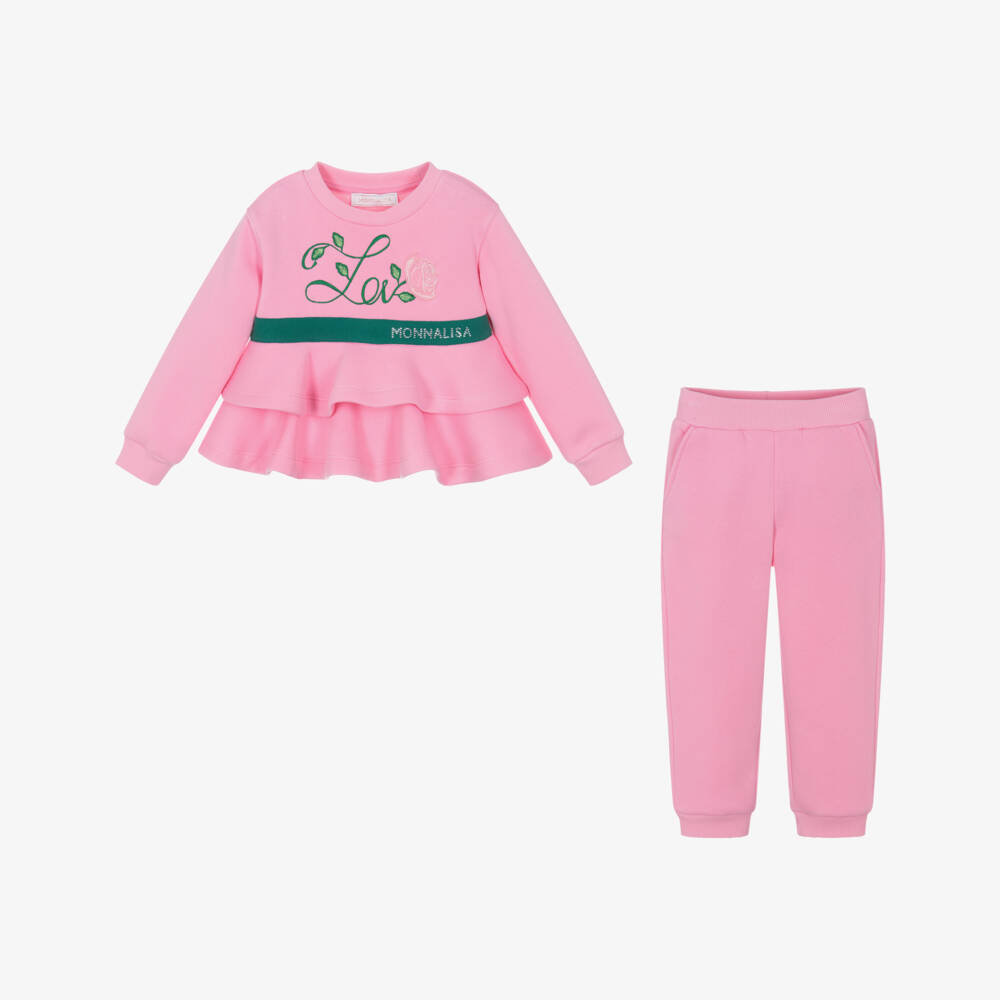 Monnalisa-طقم رياضي وردي للبنات مع تصميم بيبلوم | Childrensalon Outlet