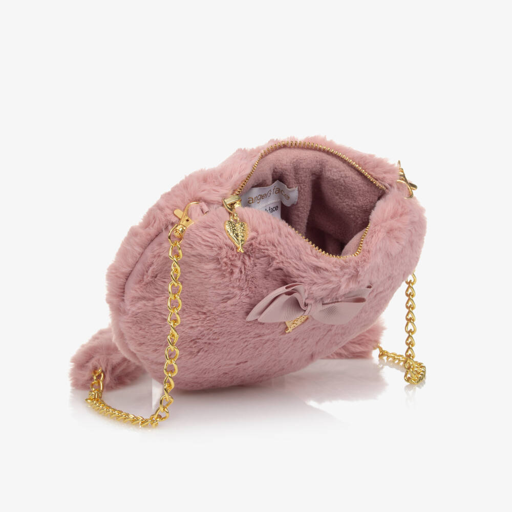 Angel's Face-Girls Pink Faux Fur Heart Bag (20cm) | Childrensalon Outlet