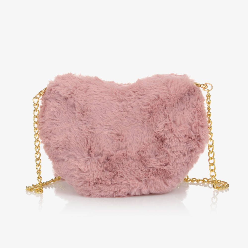 Angel's Face-Girls Pink Faux Fur Heart Bag (20cm) | Childrensalon Outlet
