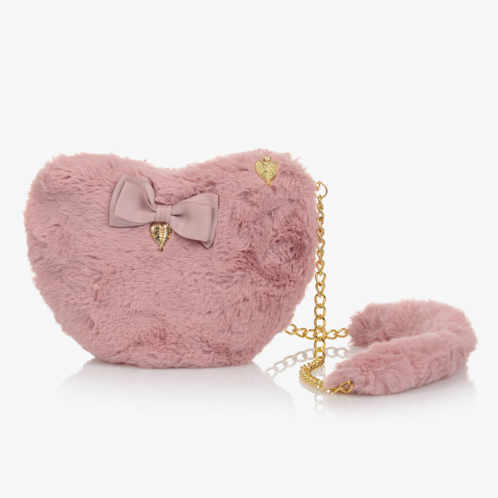 Angel's Face-Girls Pink Faux Fur Heart Bag (20cm) | Childrensalon Outlet