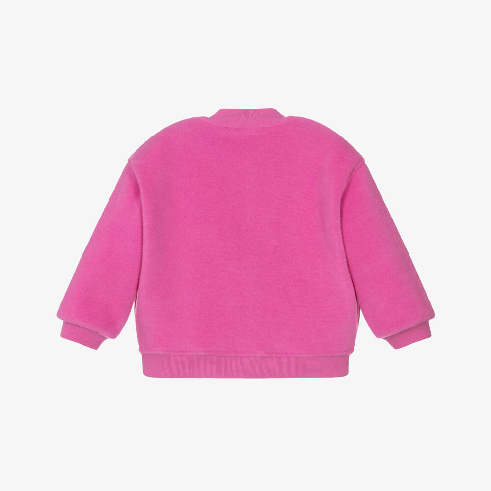 Agatha Ruiz de la Prada-Girls Pink Fleece Bomber Jacket with Logo Hearts | Childrensalon Outlet