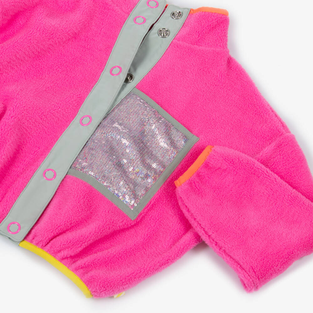 Billieblush-Girls Pink Fleece Jacket with Sequinned Pocket | Childrensalon Outlet
