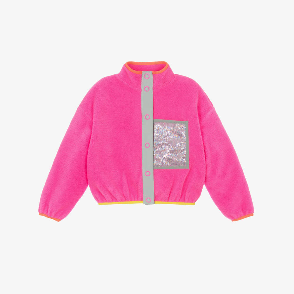 Billieblush-Girls Pink Fleece Jacket with Sequinned Pocket | Childrensalon Outlet