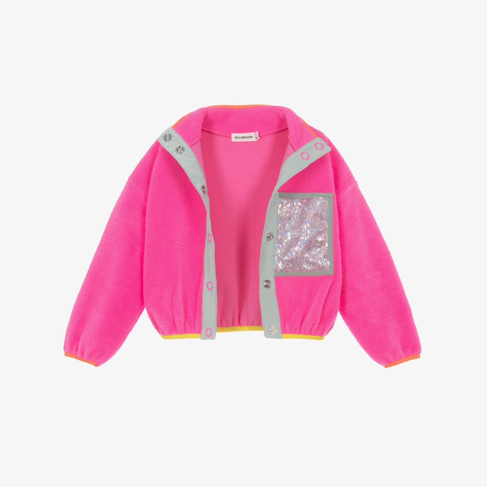 Billieblush-Girls Pink Fleece Jacket with Sequinned Pocket | Childrensalon Outlet