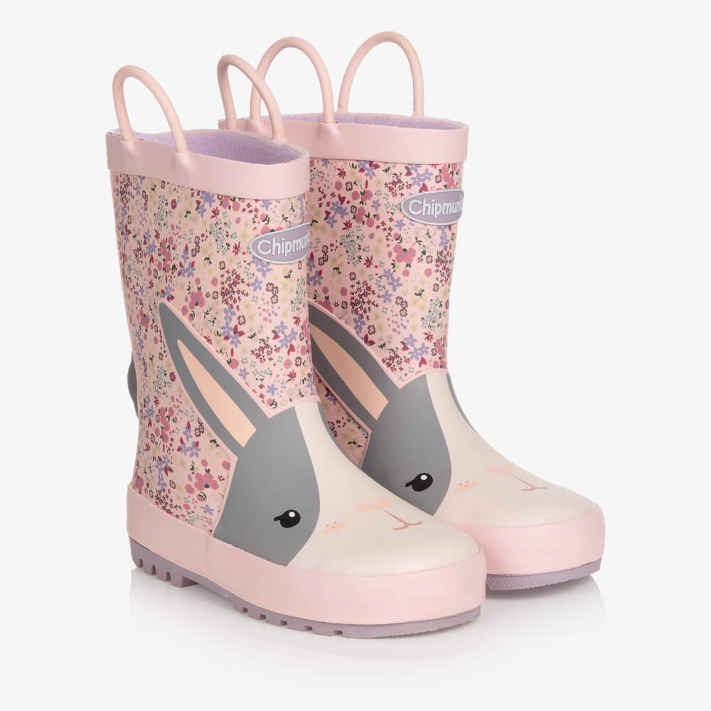 Chipmunks-Girls Pink Floral Bunny Rain Boots | Childrensalon Outlet