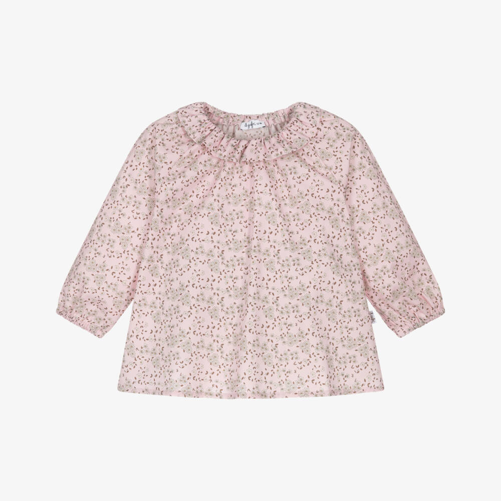 Il Gufo-Girls Pink Floral Cotton Blouse with Ruffle Collar | Childrensalon Outlet