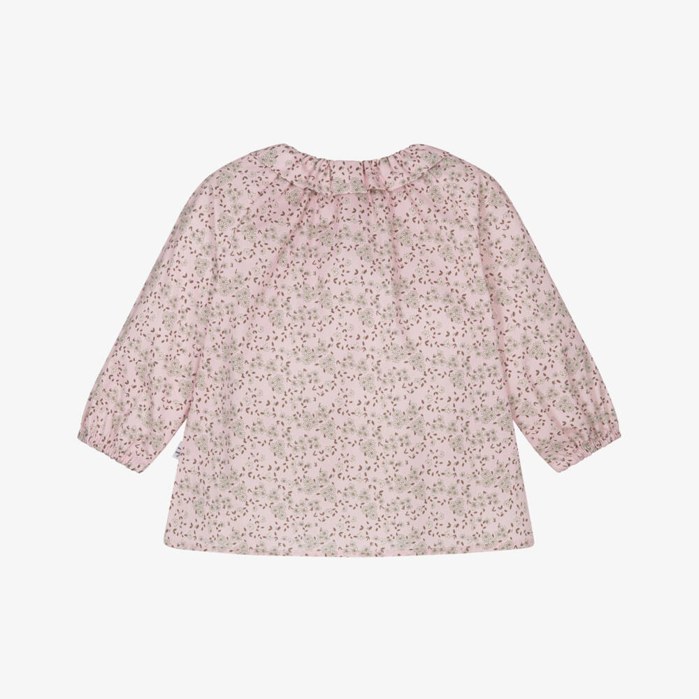 Il Gufo-Girls Pink Floral Cotton Blouse with Ruffle Collar | Childrensalon Outlet