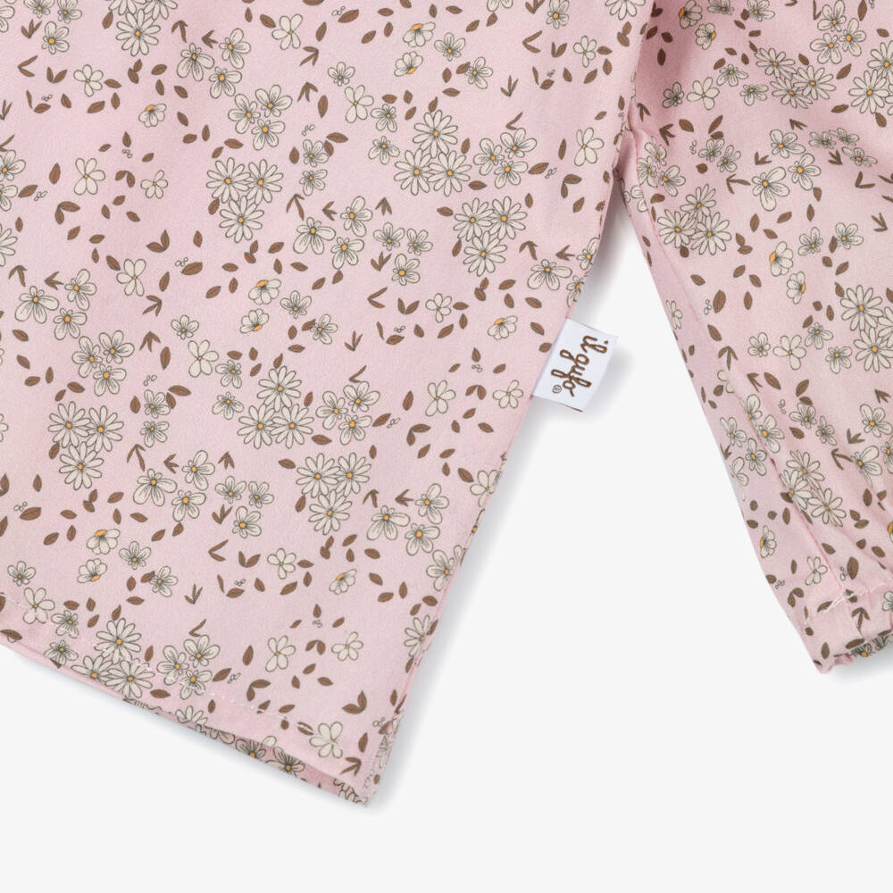 Il Gufo-Girls Pink Floral Cotton Blouse with Ruffle Collar | Childrensalon Outlet
