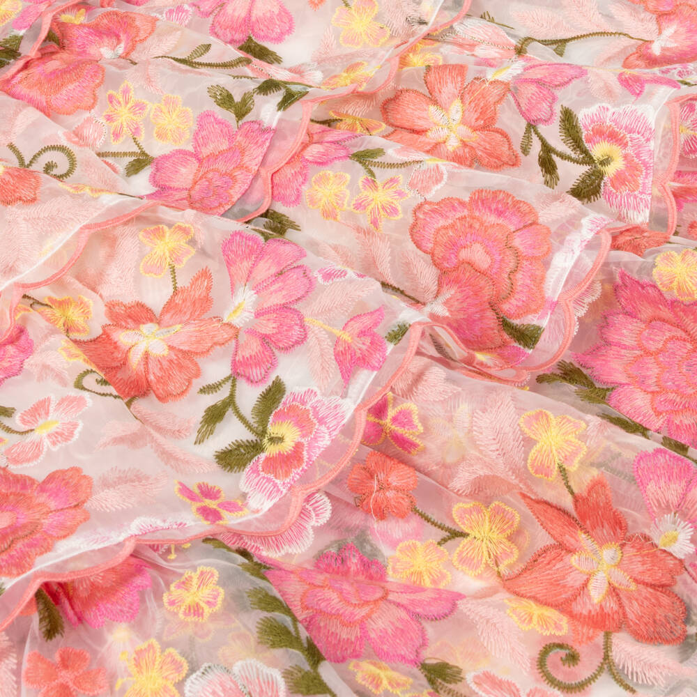 Marlo Kids-Girls Pink Floral Embroidered Organza Dress | Childrensalon Outlet