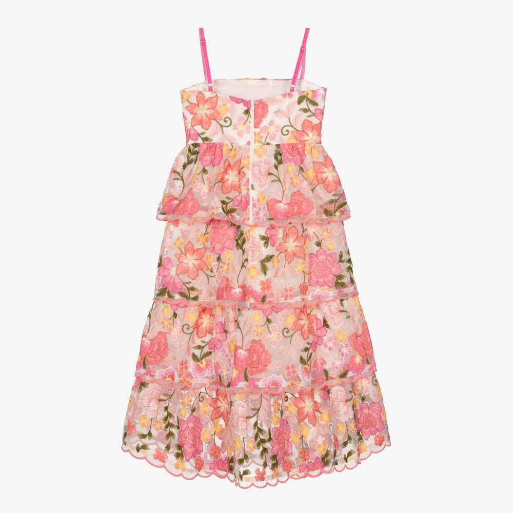 Marlo Kids-Girls Pink Floral Embroidered Organza Dress | Childrensalon Outlet