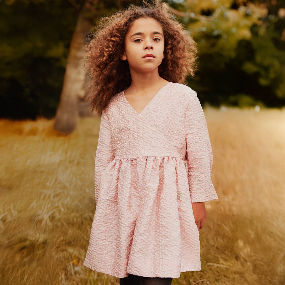 Molo-Girls Pink Floral Jacquard Dress | Childrensalon Outlet