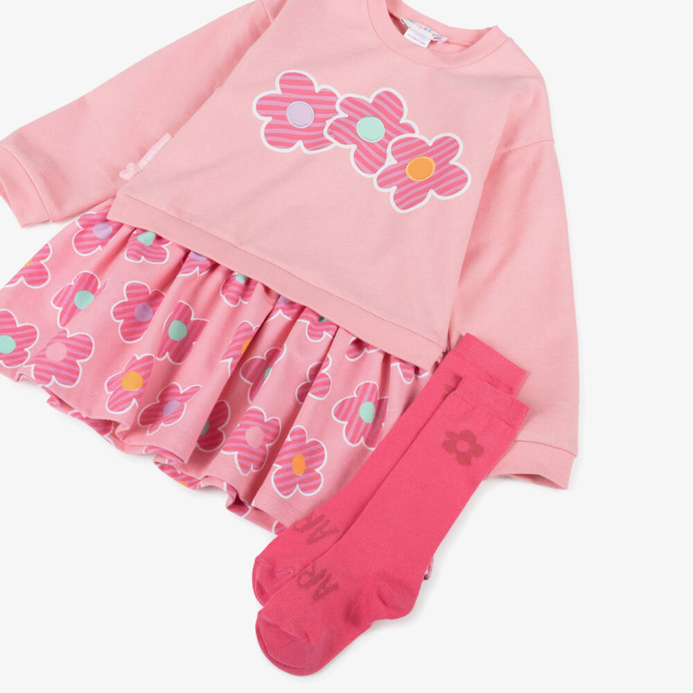 Agatha Ruiz de la Prada-Girls Pink Floral Jersey Dress & Socks Set | Childrensalon Outlet