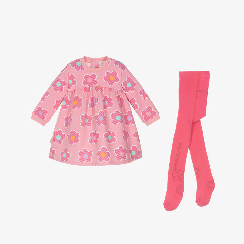 Agatha Ruiz de la Prada-Girls Pink Floral Jersey Dress & Tights Set | Childrensalon Outlet