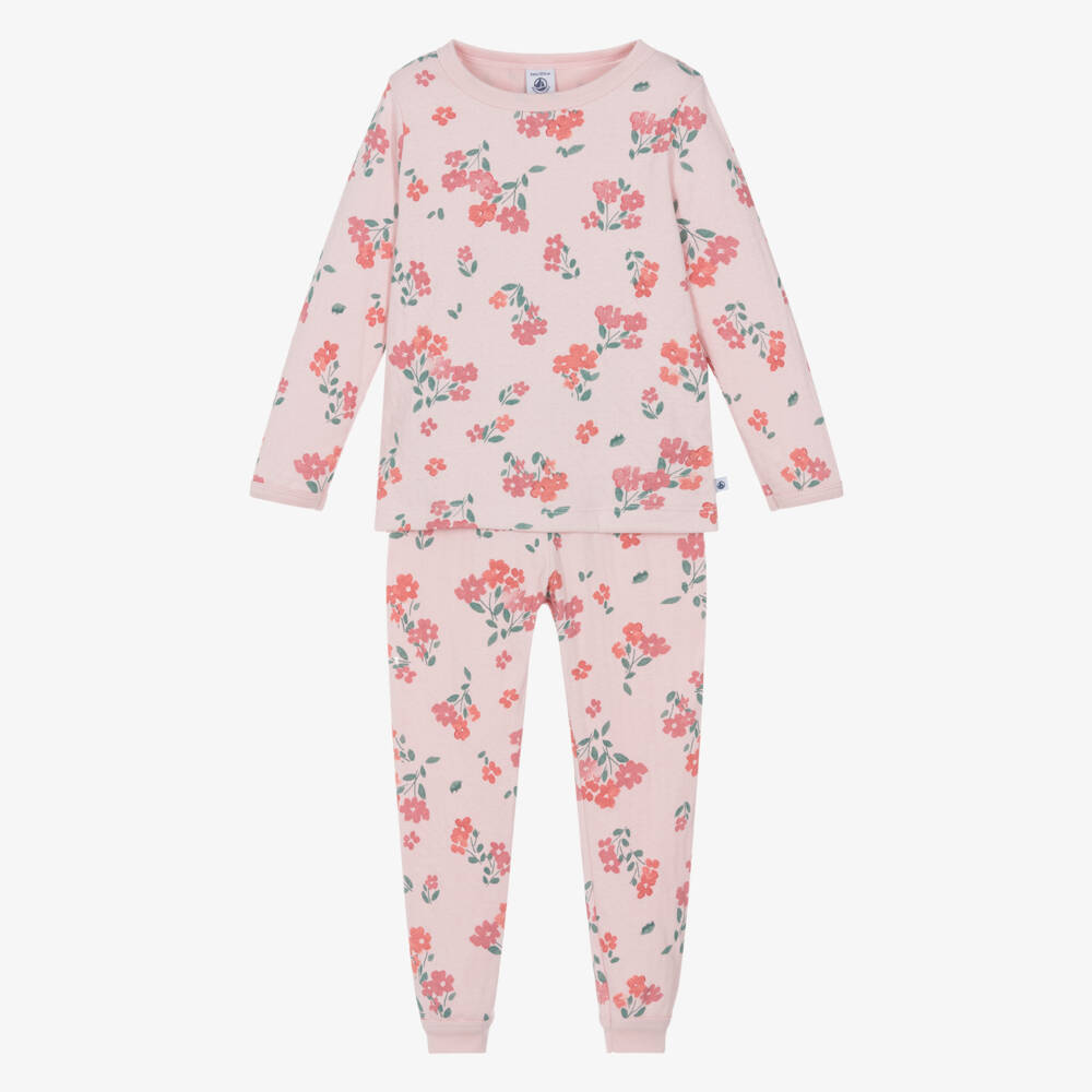Petit Bateau-Хлопковая пижама с цветочным узором розовая для девочек | Childrensalon Outlet