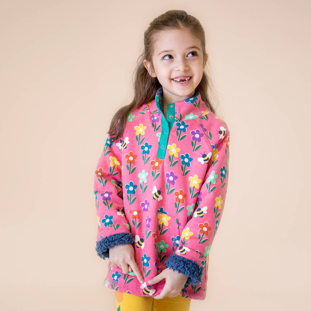 Frugi-Girls Pink Floral Organic Cotton Snuggle Fleece Sweatshirt | Childrensalon Outlet