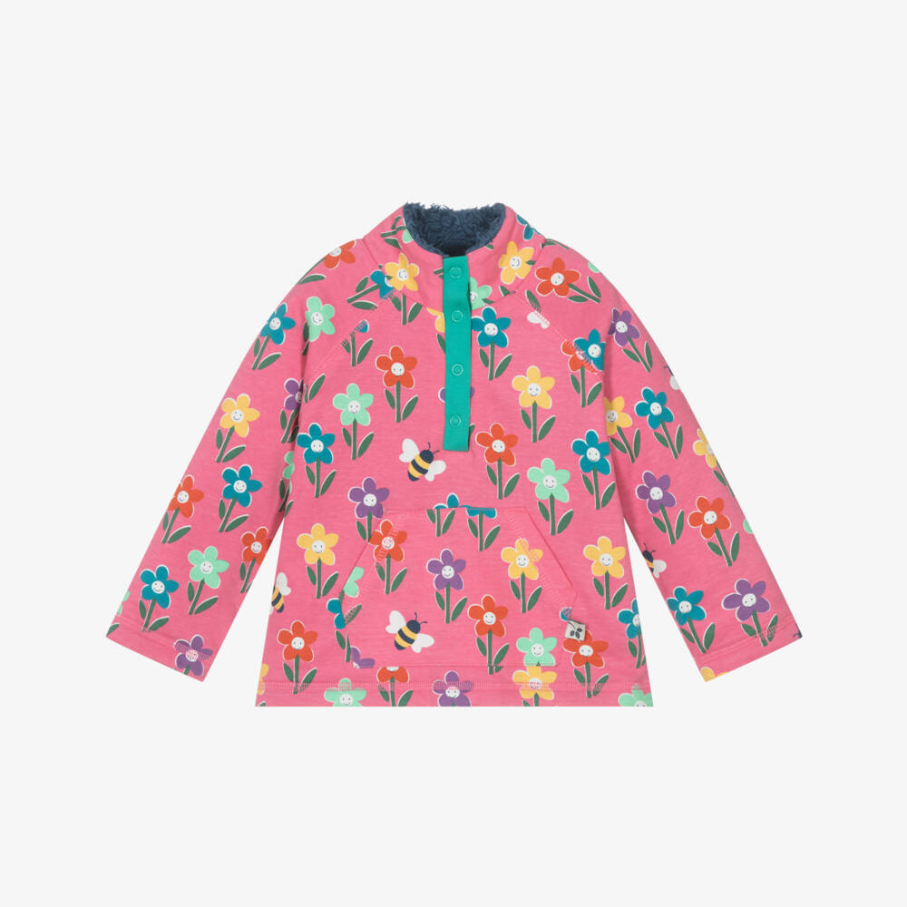 Frugi-Girls Pink Floral Organic Cotton Snuggle Fleece Sweatshirt | Childrensalon Outlet