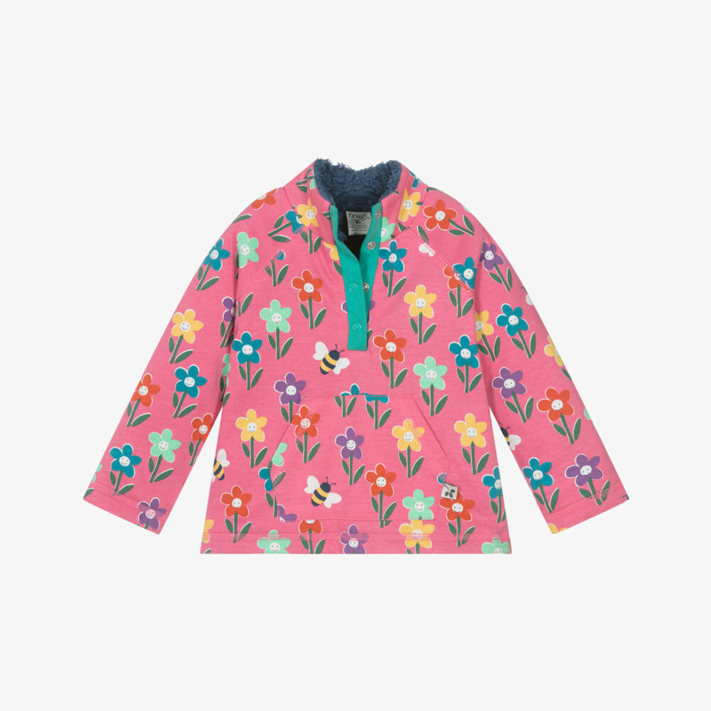 Frugi-Girls Pink Floral Organic Cotton Snuggle Fleece Sweatshirt | Childrensalon Outlet