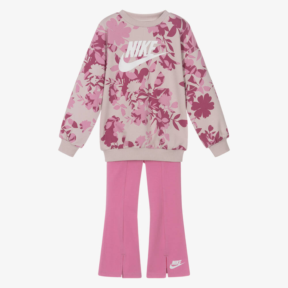 Nike-Girls Pink Floral Print Leggings Set | Childrensalon Outlet