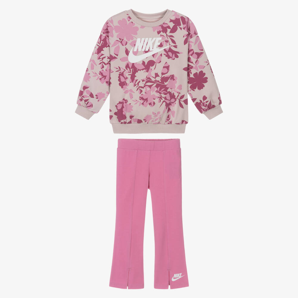 Nike-Girls Pink Floral Print Leggings Set | Childrensalon Outlet