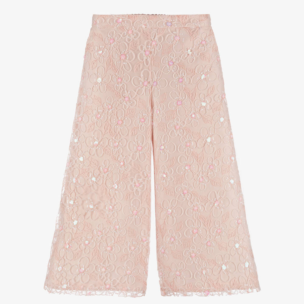 Mama Luma-Girls Pink Floral Tulle Trousers with Sequins | Childrensalon Outlet