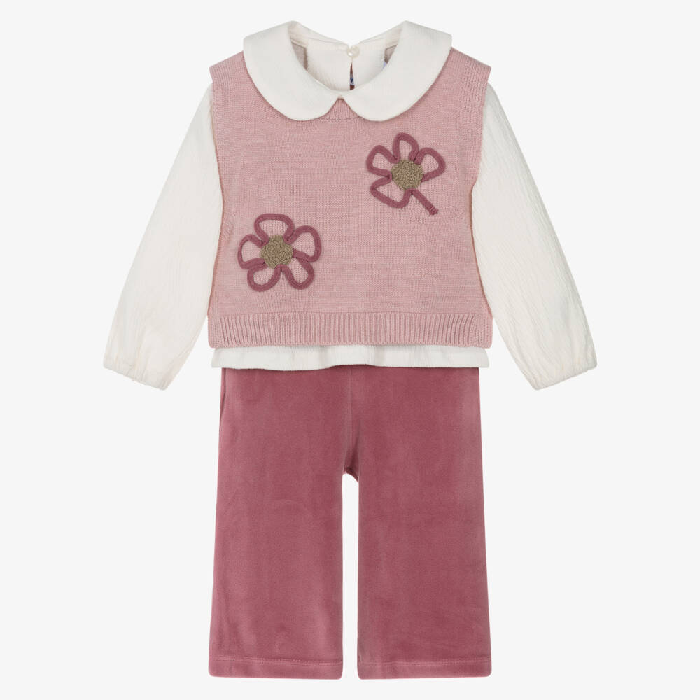 Mayoral-Girls Pink Flower Velour Trouser Set | Childrensalon Outlet