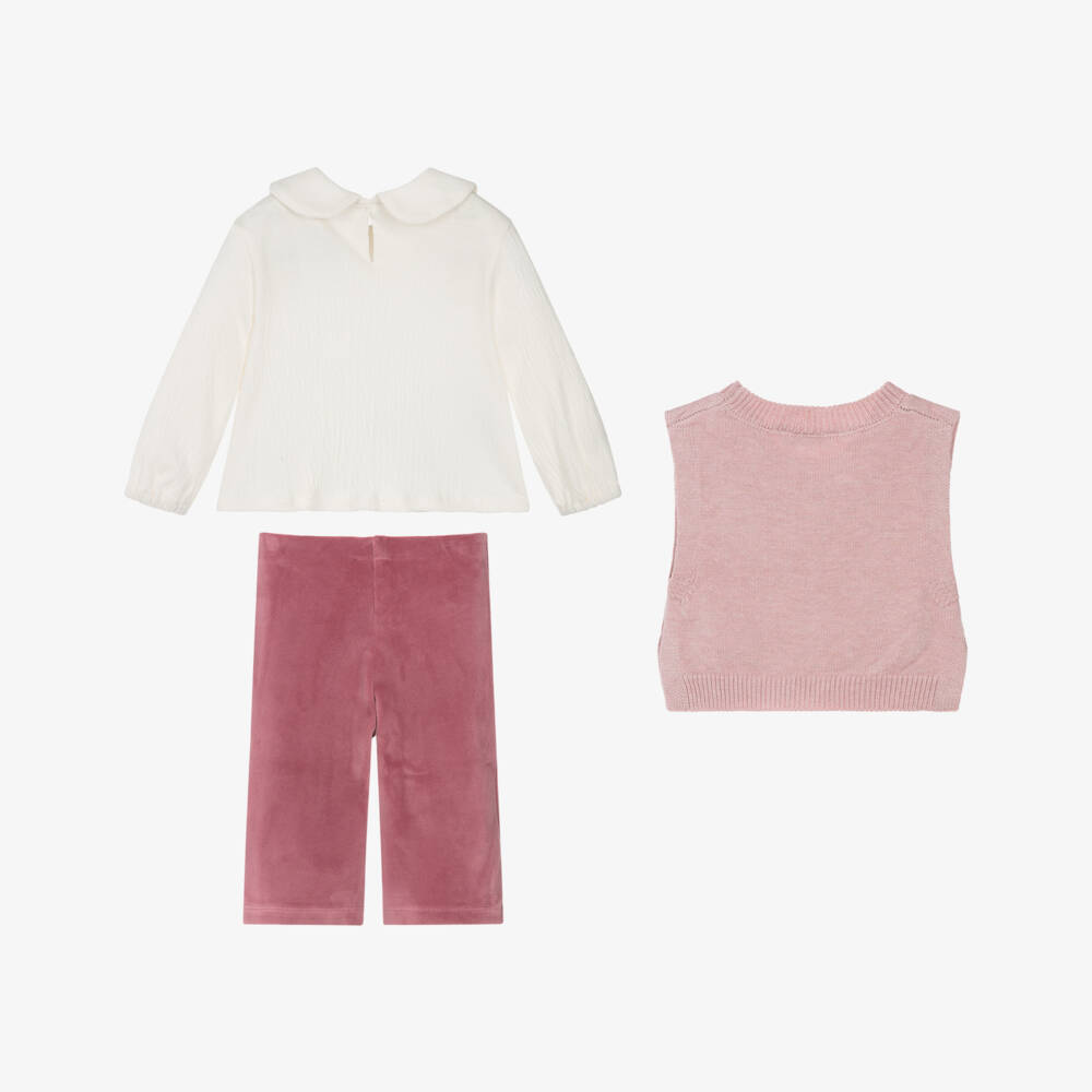 Mayoral-Girls Pink Flower Velour Trouser Set | Childrensalon Outlet