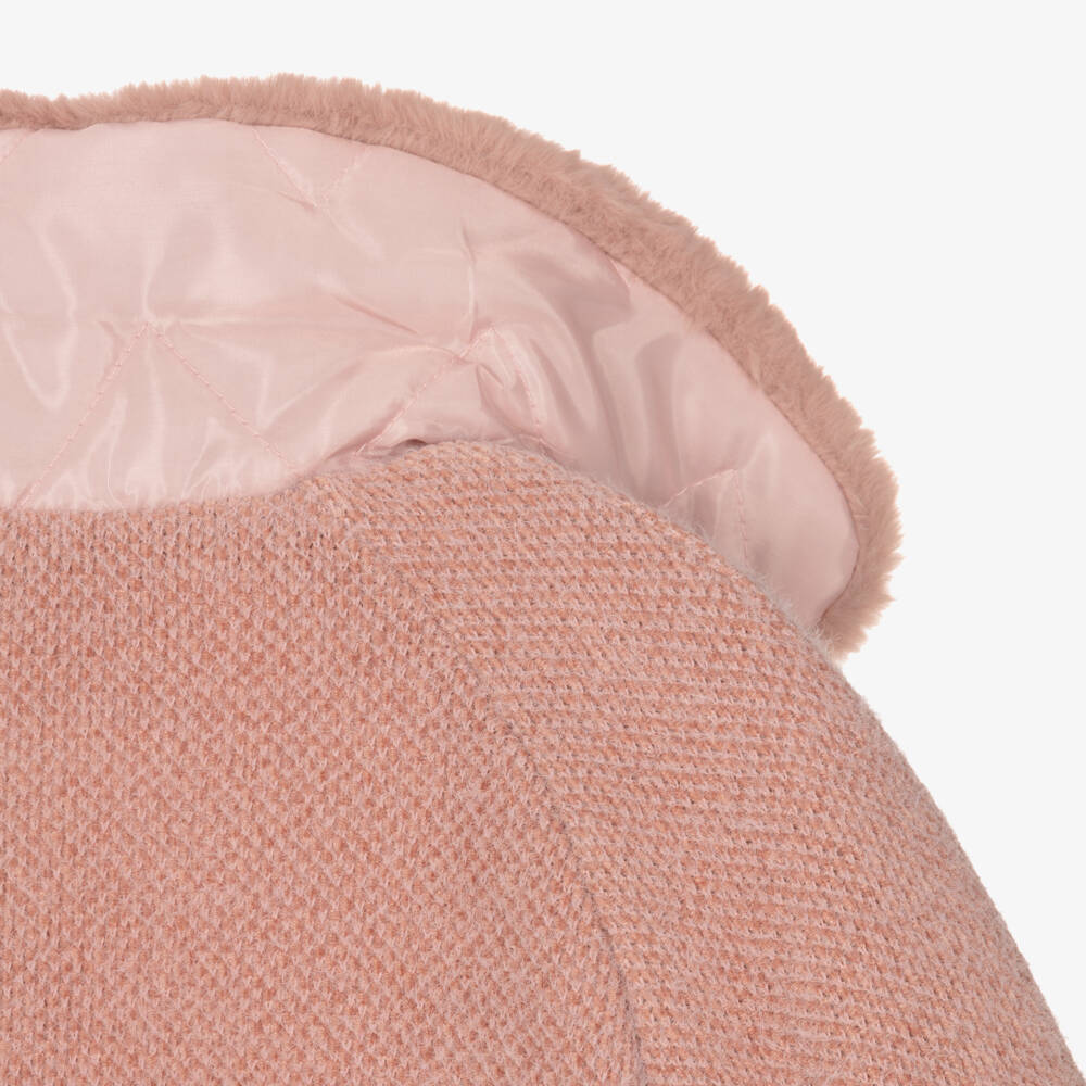 Mayoral-Girls Pink Fluffy Coat with Faux Fur Collar | Childrensalon Outlet